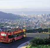 The City Sightseeing bus at the foot of  Table Mountain